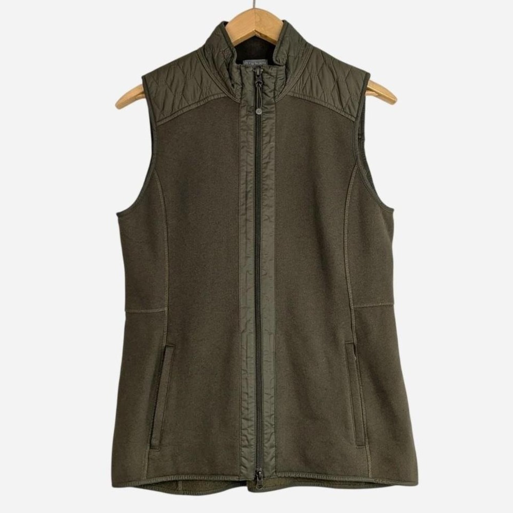 T by Talbots Mixed Media Quilted Yoke Fleece Vest Olive Army Green Medium
